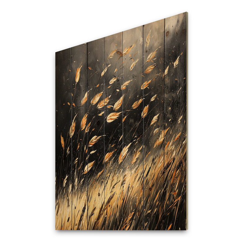 Windy Prairie Leaves II - impression sur bois de prairie - sur bois de pin naturel, H 20 po x l 10 po