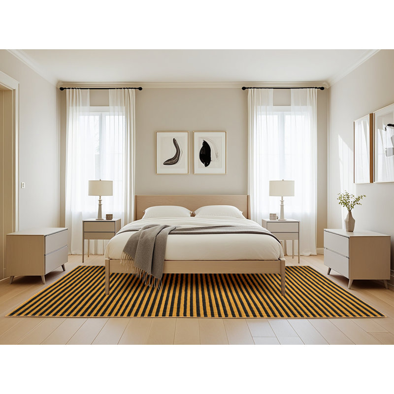 Machine Washable Horizontal Stripes Brown Area Rug, Rectangle 5' x 8'