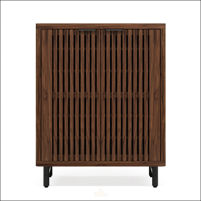 Armoire à chaussures moderne en bois à 6 niveaux avec portes à persiennes pour un rangement élégant et efficace, Noyer foncé