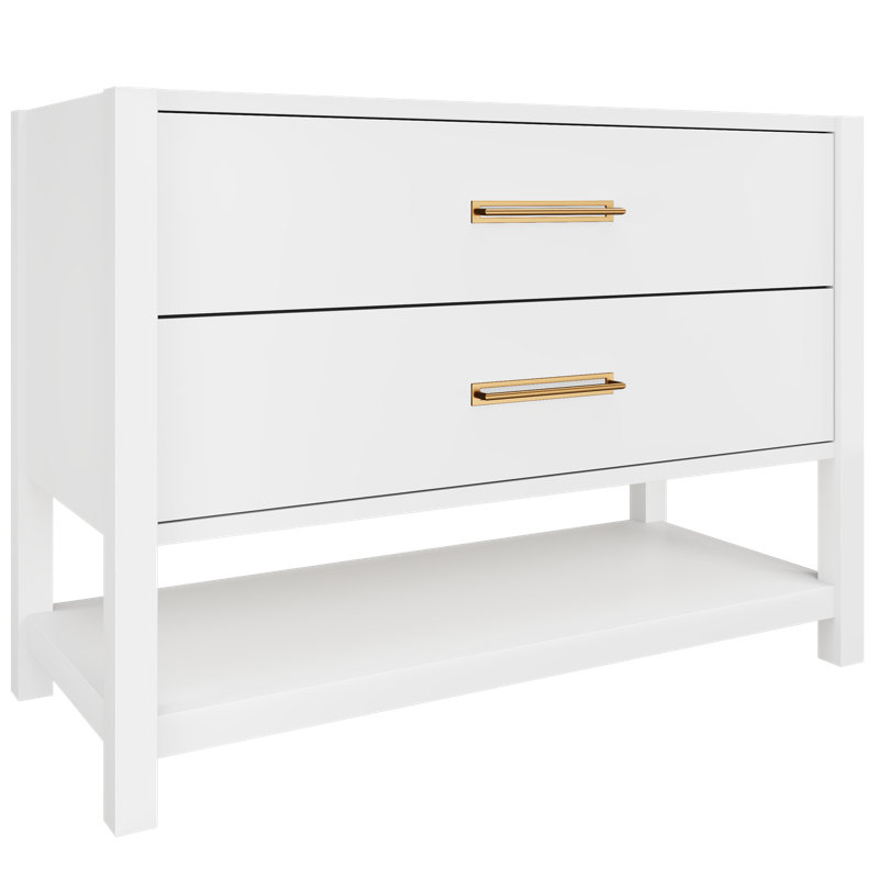 Kiawah Two-Drawer Single Bath Vanity, Pure White, Satin Gold, 48"