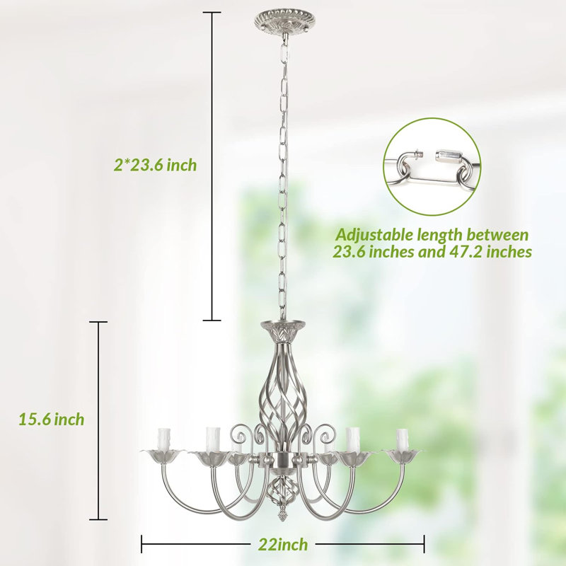 Lustre style campagnard 6 lumières, Nickel brossé