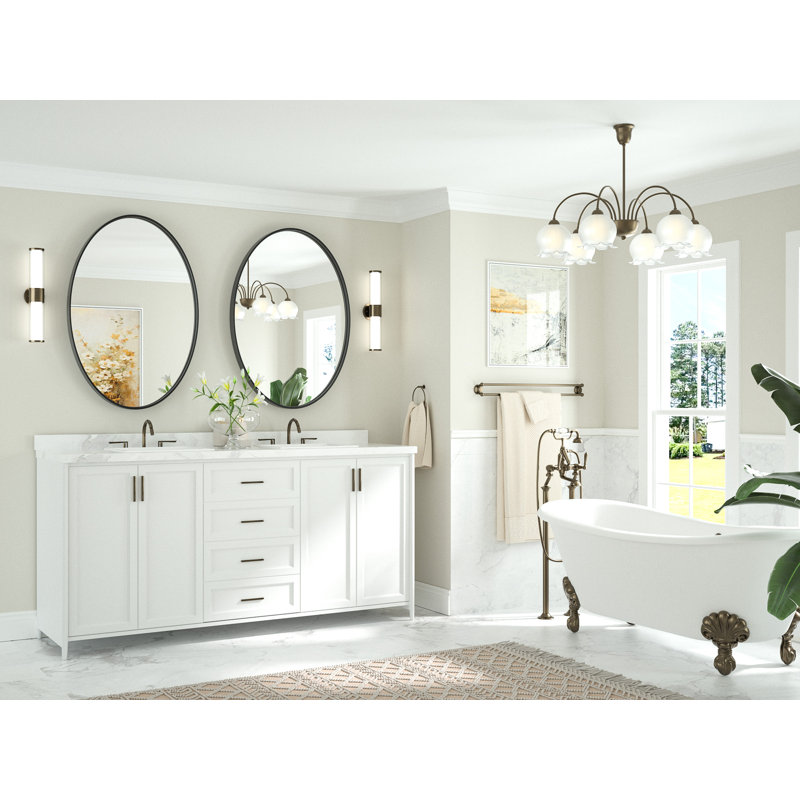 Miroir de salle de bain mural ovale en métal incurvé moderne Juriana, H 24 po x l 36 po x P 2 po, Noir