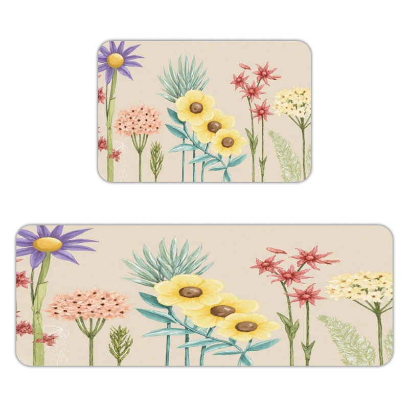 Tapis de cuisine antidérapants à motif floral coloré et coloré 2 pièces
