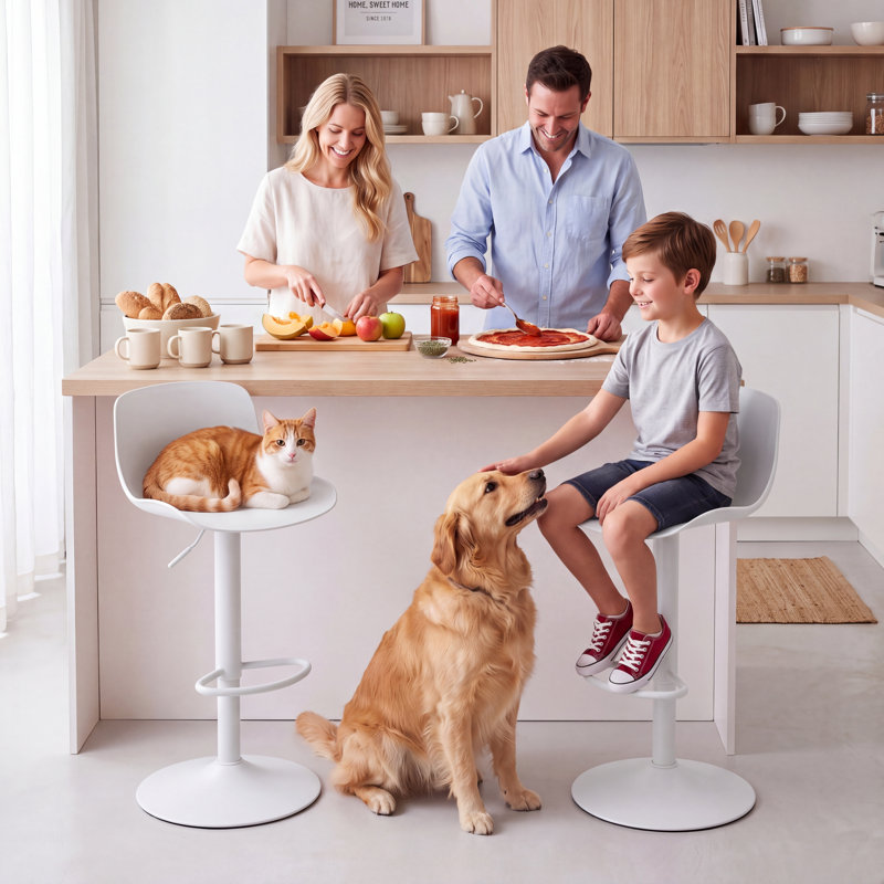 Tabouret de bar rotatif à hauteur réglable avec cadre en métal Modern 360, White