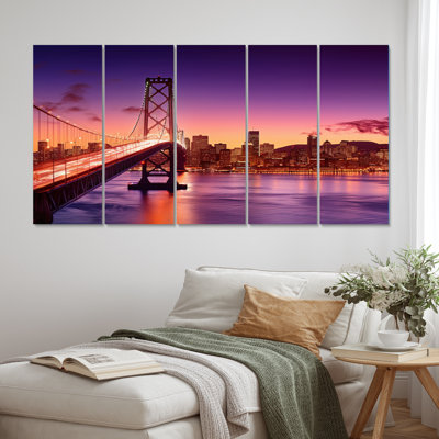 «San Francisco Skyline And Bay Bridge II», décoration murale architecture - 5 panneaux égaux