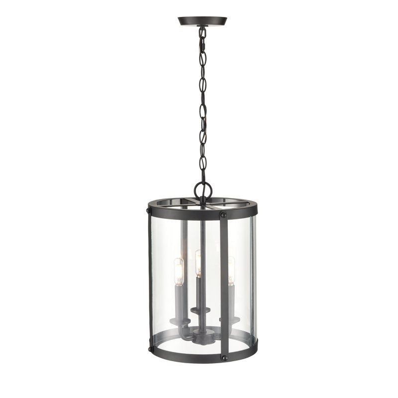 Luminaire suspendu cylindrique à 3 lumières Kameelah, Noir mat