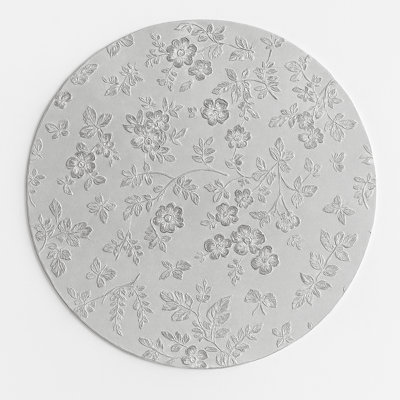 Napperon rond en vinyle argenté à motif floral facile à nettoyer