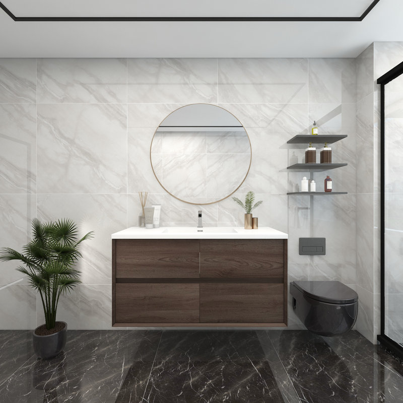 Meuble-lavabo mural simple 48 po, Chêne rouge