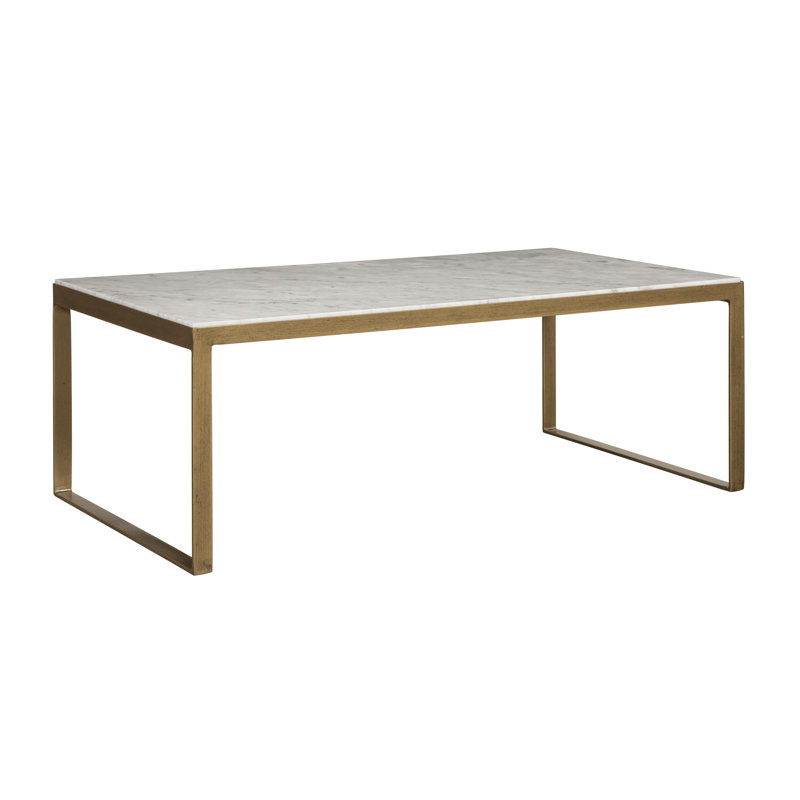 Blau Marble Top Coffee Table - White, Antique Brass, 20.5" H x 23.5" W x 47" D