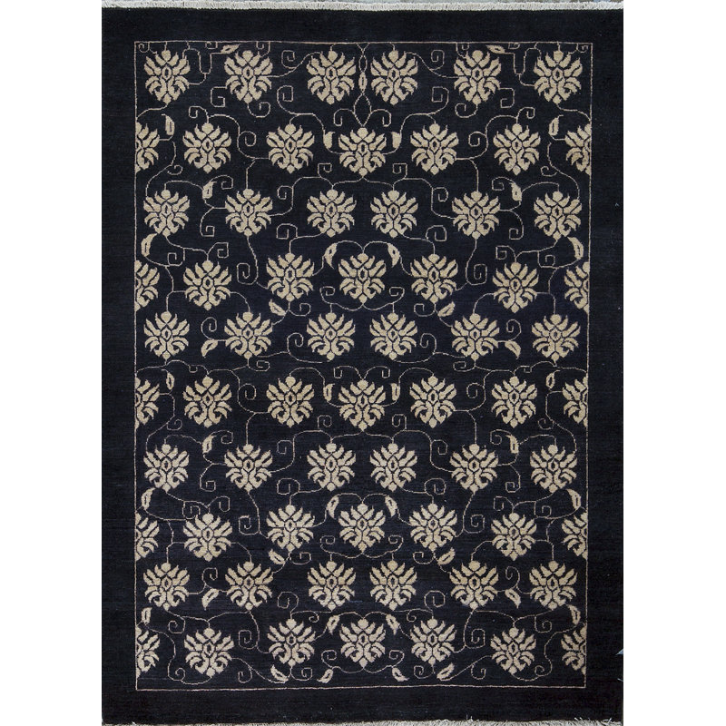 Tapis noir et crème noué à la main de haute qualité