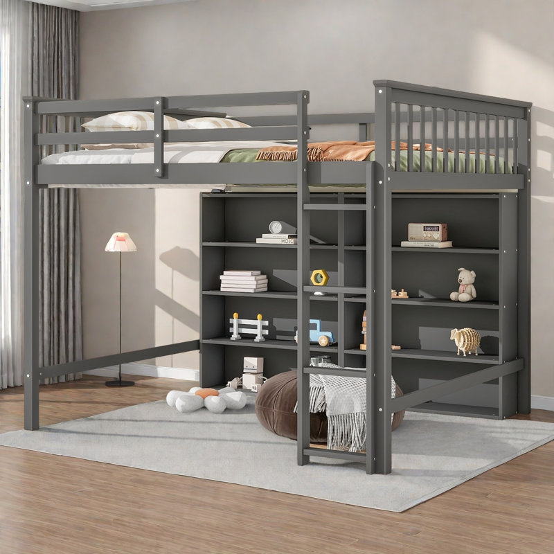 Lit mezzanine pour enfants Imberly, Gris antique , Double