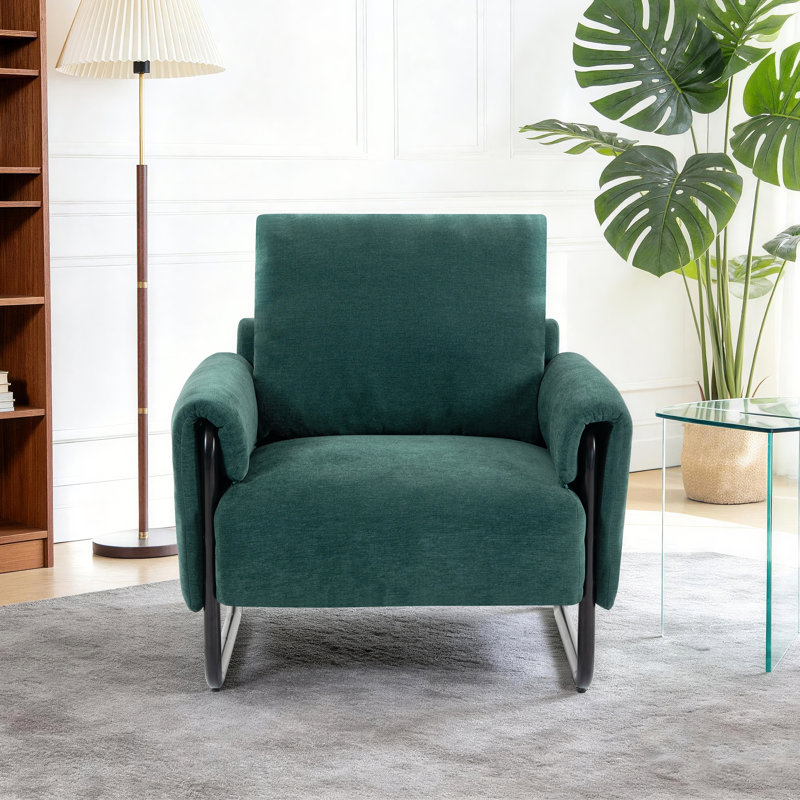 Upholstered Armchair Modern Accent Chair Chenille Fabric, Green
