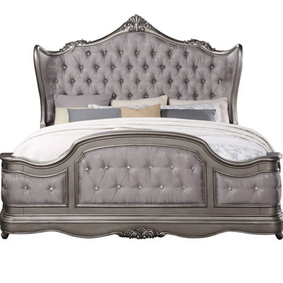 Ariadne Velvet & Antique Platinum Finish Bed