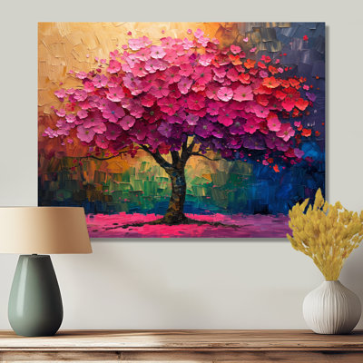 Pink Blue Vibrant Cherry Tree Of Life I - Cherry Blossom Wall Art Living Room