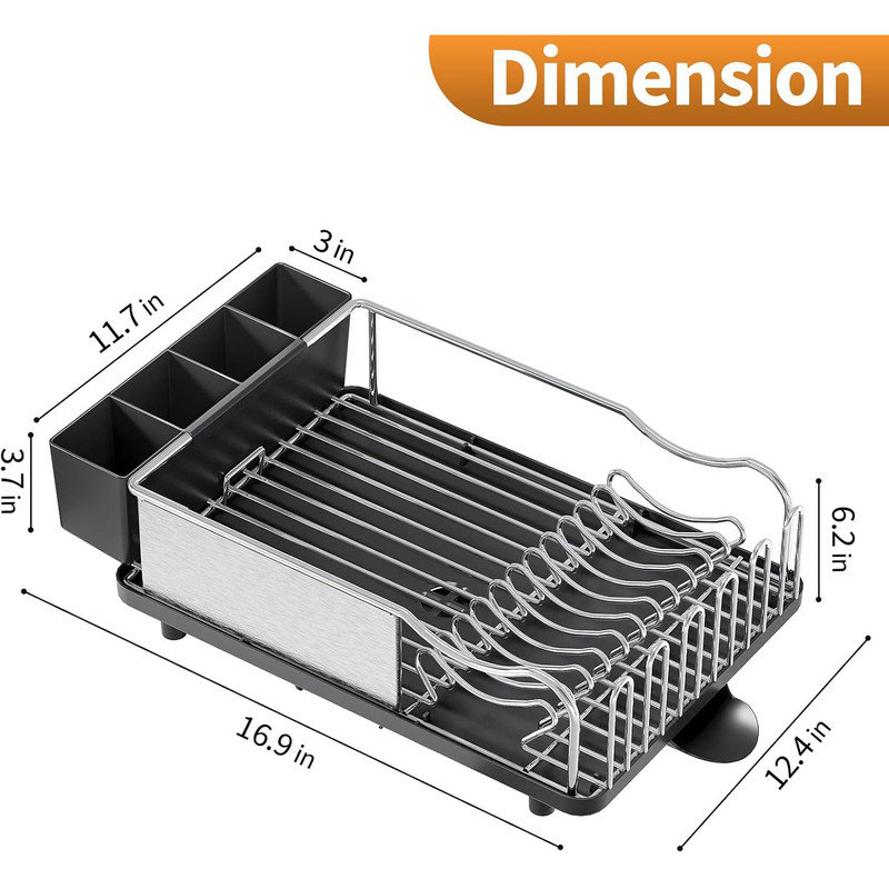 Black Stainless Steel Expandable Foldable Dish Drying Rack with Utensil Cup