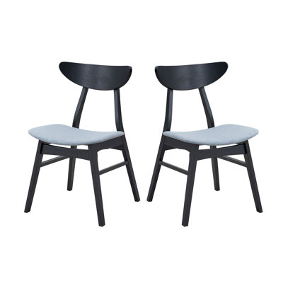 Modern Black Kitchen Side Chairs (2Pc) - Wooden Frame, Upholstered Seats