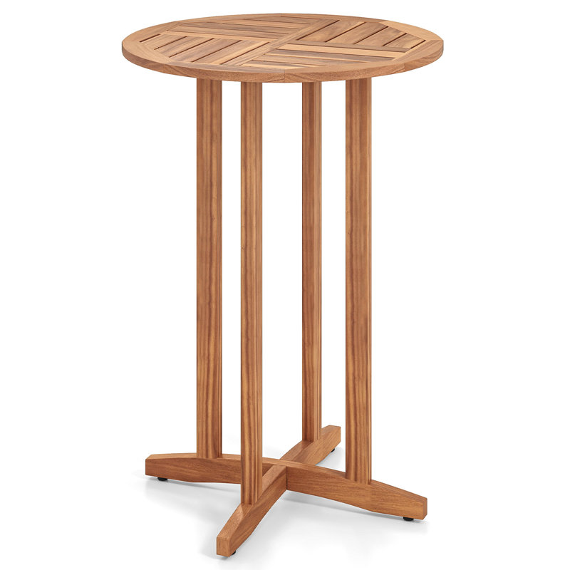 39'' Outdoor Acacia Wood Bar Table w/ Slatted Tabletop for Garden Deck