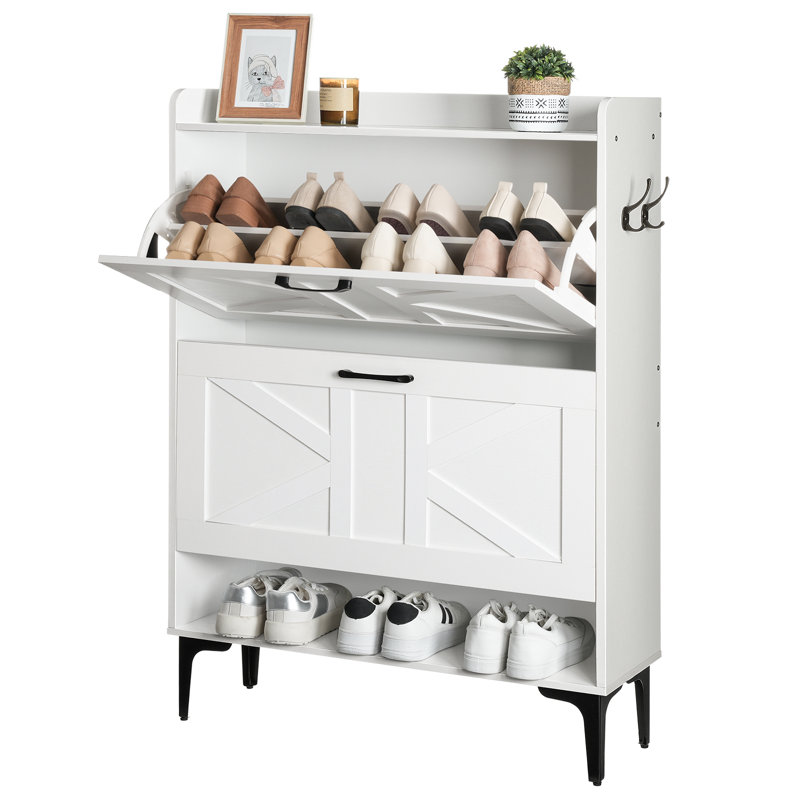 Armoire de rangement pour chaussures 24-32 paires avec 2 tiroirs rabattables