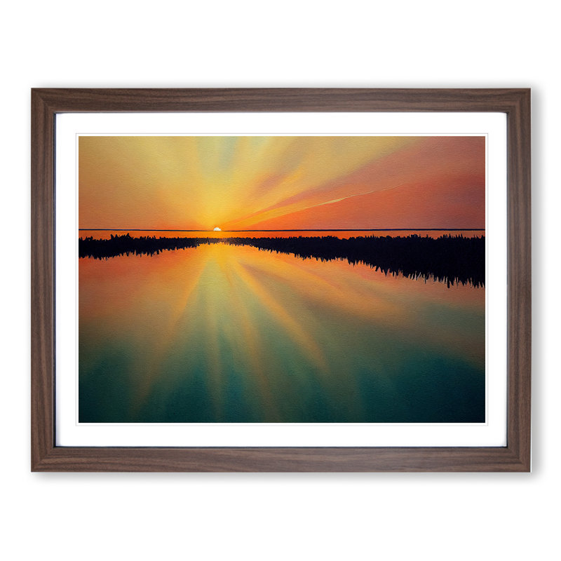 Watercolour Sunrise - Single Picture Frame Print, 46cm H x 64cm W, Walnut