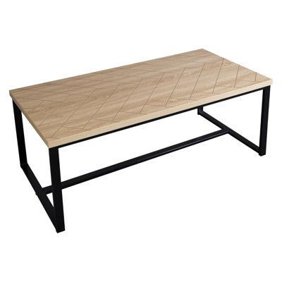Bali Coastal Modern Coffee Table with Natural Wood Top and Black Metal Legs