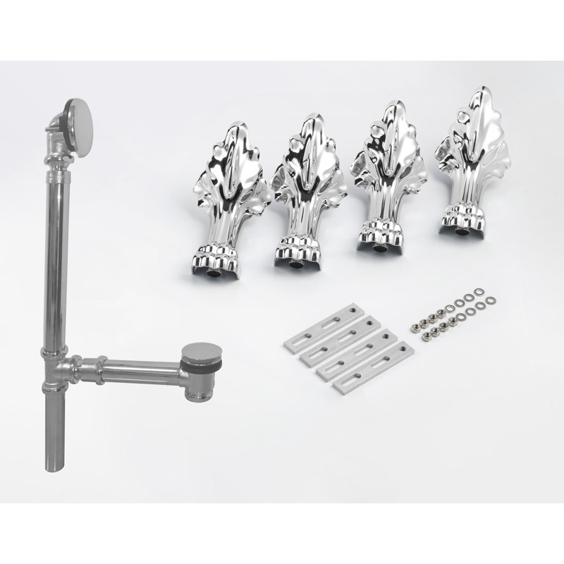 Ensemble de drain de robinet d'orteil avec trop-plein et pattes 4PCS (quincaillerie de fixation incluse), Chrome poli