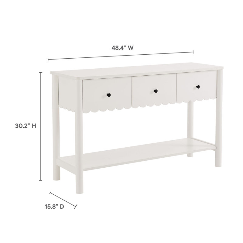 Emmeline 3-Drawer Scalloped Console Table, White