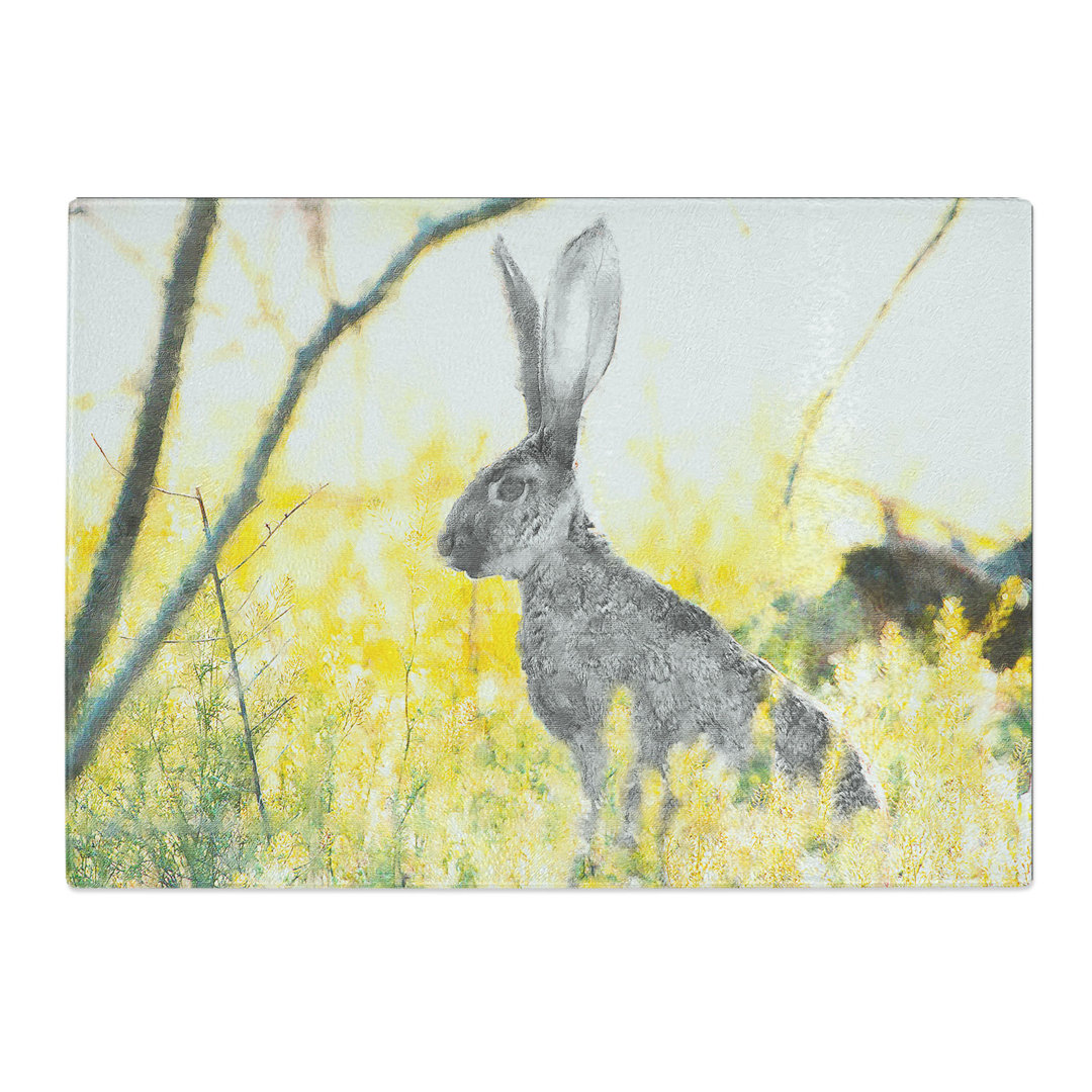 Tempered Glass Alert Hare in the Meadow Painting Chopping Board