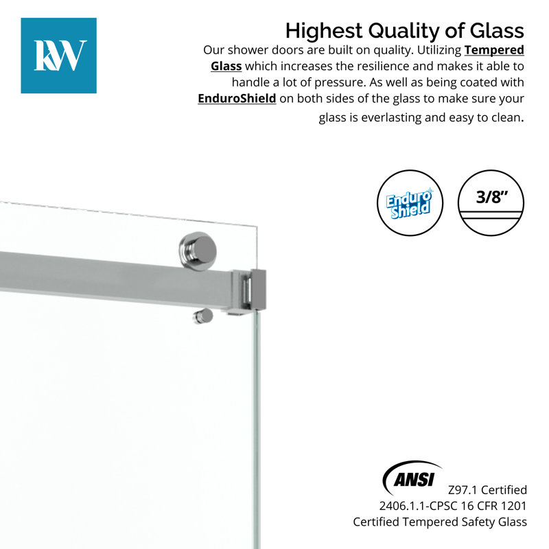 KW01 62 - 66 In. W X 76 In. H Double Sliding Frameless Shower Door With 3/8 In. Clear Glass, Chrome
