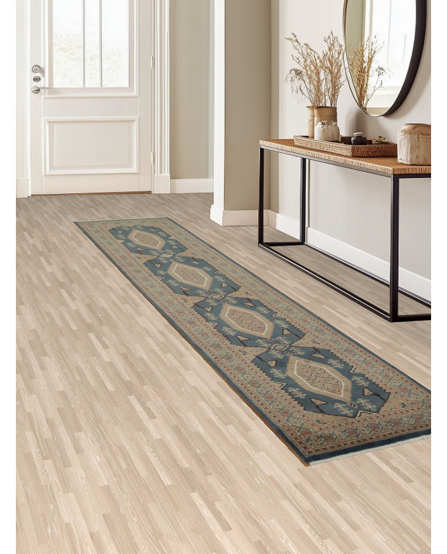 Stylish Blue Diamond Patterned Oriental Runner Rug 3x12