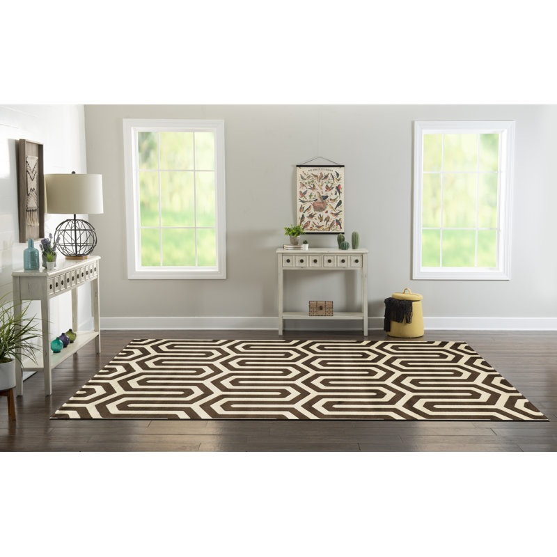 Tapis ivoire / chocolat à motif géométrique Felicia, Rectangle 5 pi x 7 pi
