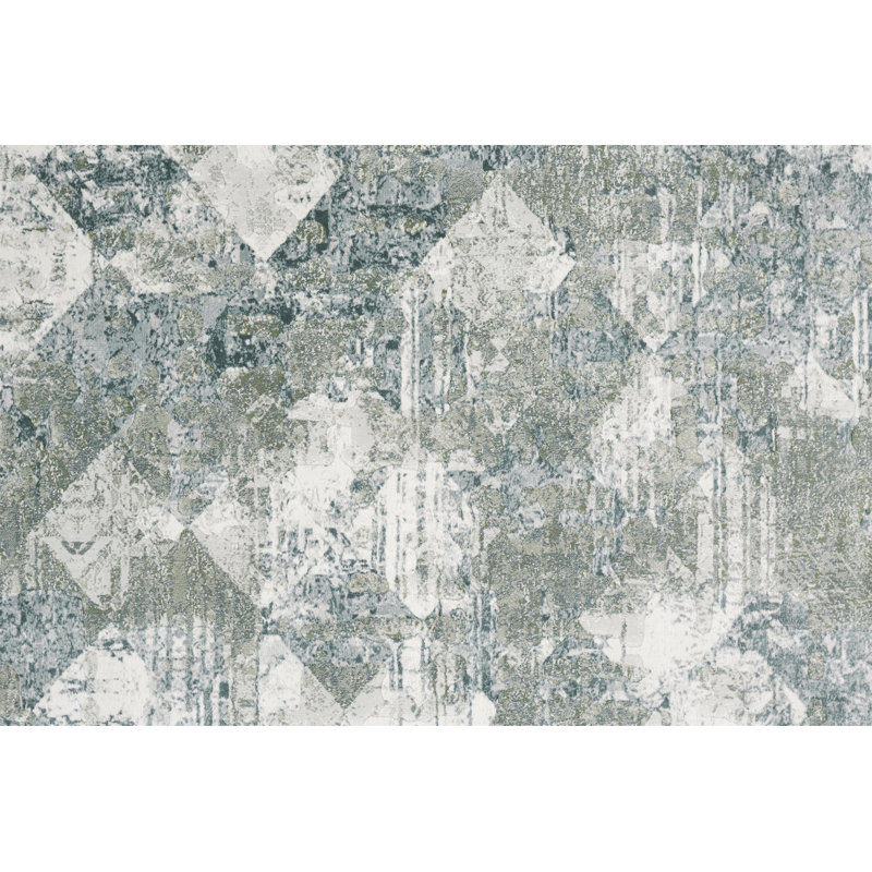 Tapis bleu / vert / ivoire Aybek, Tapis de couloir 2 pi 8 po x 8 pi