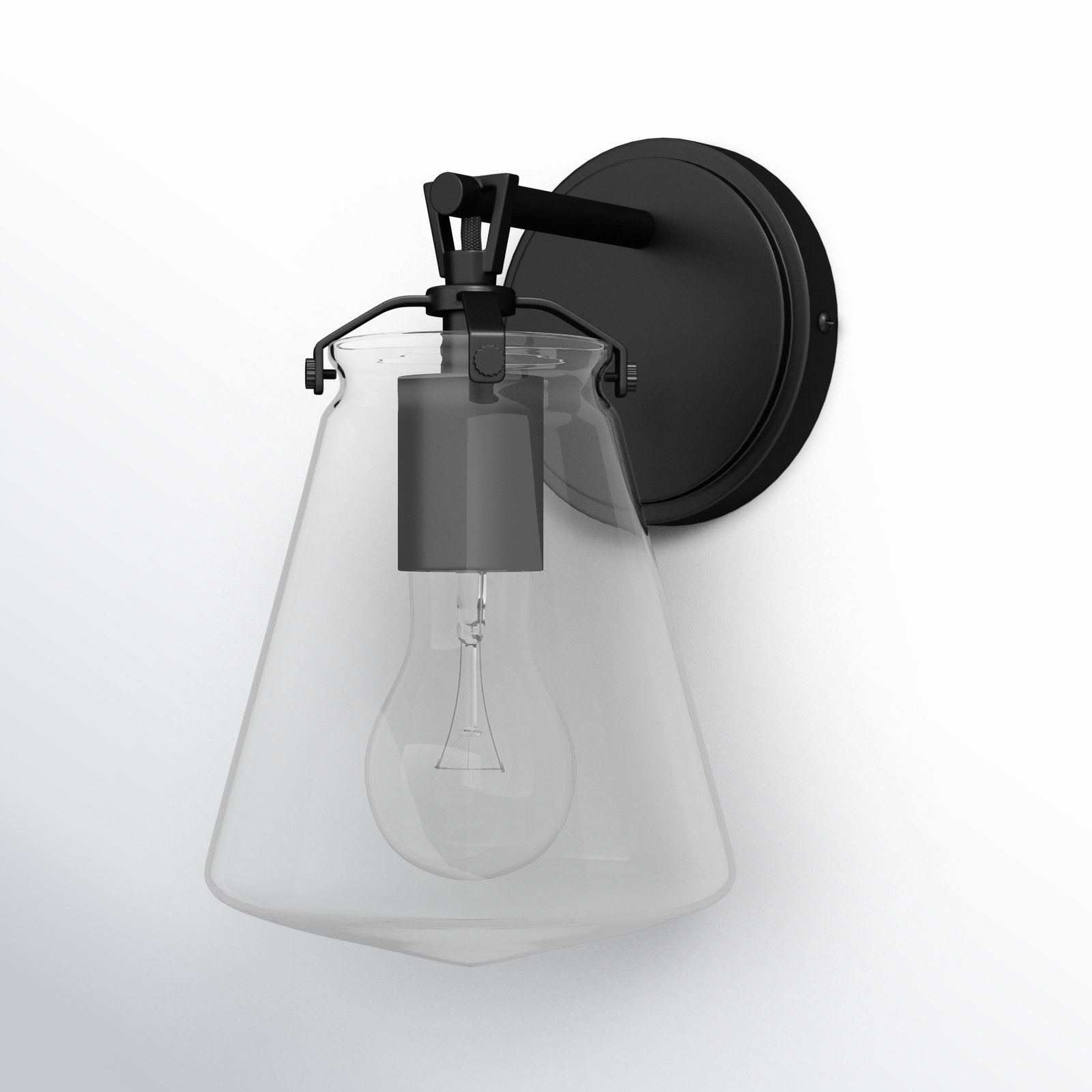 Single Light Dimmable Armed Sconce, Matte Black