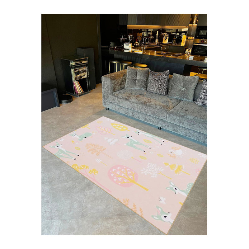 Tapis lavable moderne à motif tissé à base de gazelle et arbre, Sous-tapis rectangulaire de 3 pi 3 po x 4 pi 11 po