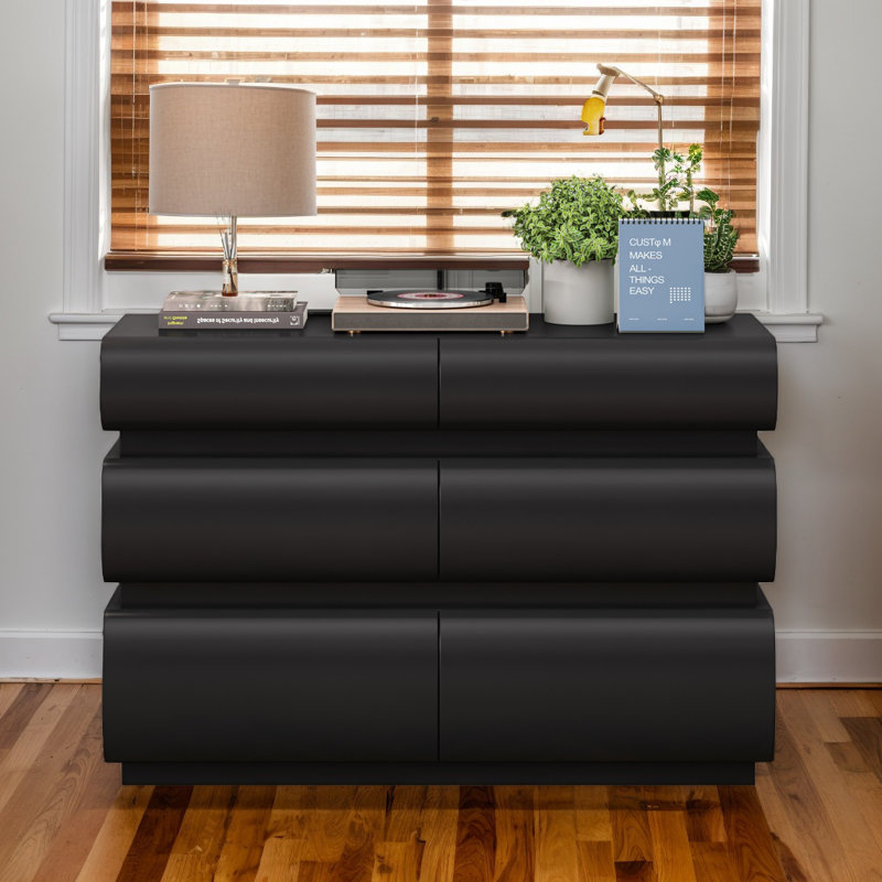 Modern 6 Drawer Dresser For Bedroom, Black