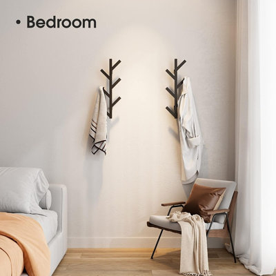 Porte-manteau mural vertical moderne avec 6 crochets métalliques robustes pour chapeaux, vestes et sacs