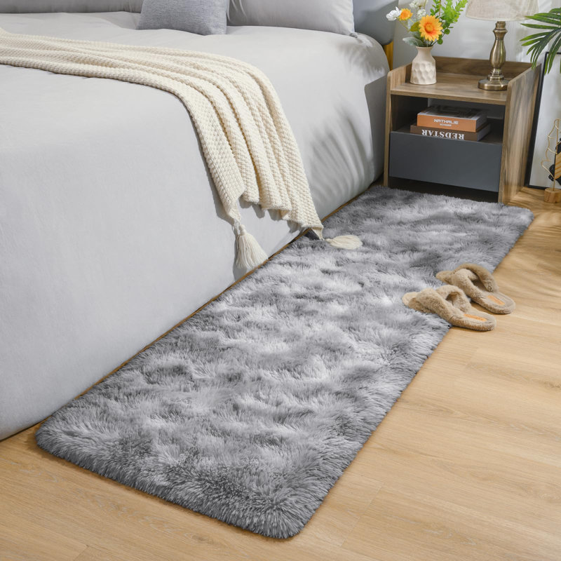 Tapis à poil long Antonije Tie Dye, Tapis de couloir 2 pi x 6 pi, Gris
