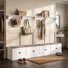 126" Wall-Mounted Hall Tree Set With Coat Hooks, Cushioned Bench & Cabinets