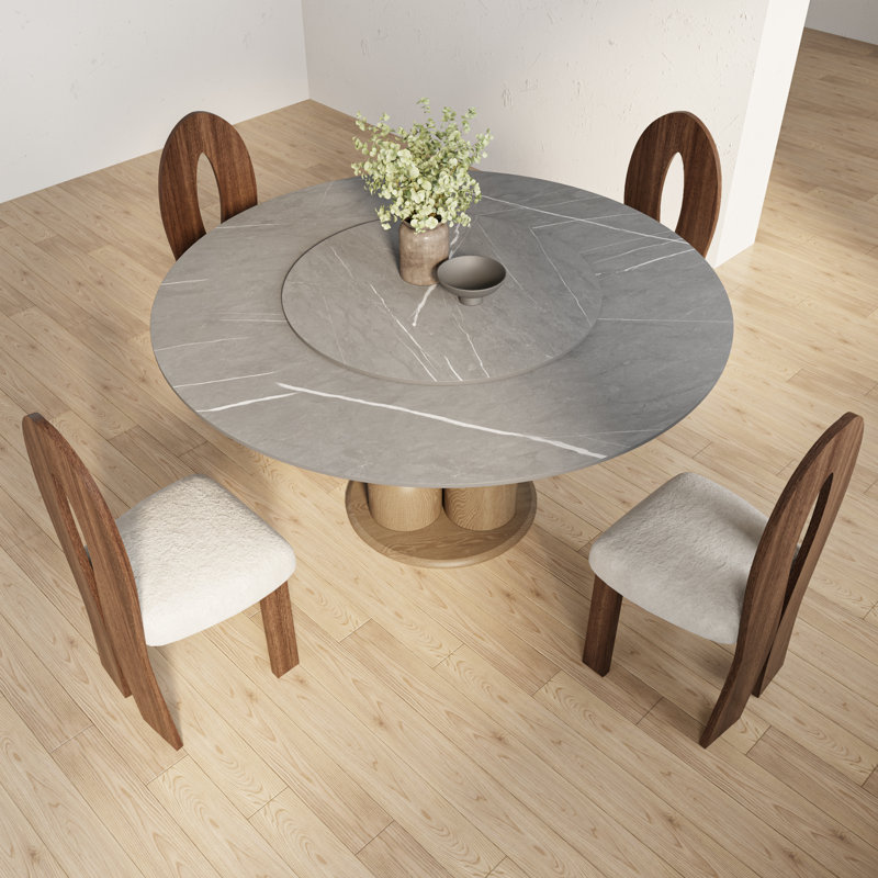 53''/59'' Modern Round Dining Table With 360° Rotating Lazy Susan Kitchen Table For 4-10 People, One-step Installation, Grey