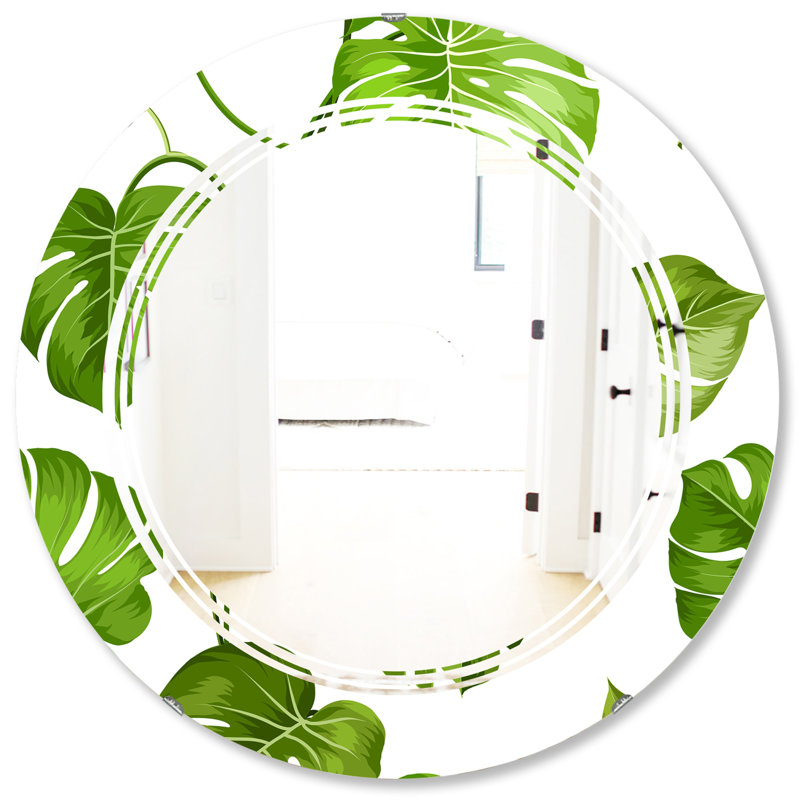 Miroir mural moderne sans cadre, H 31,5 po x l 31,5 po, Triple C feuilles de palmier II