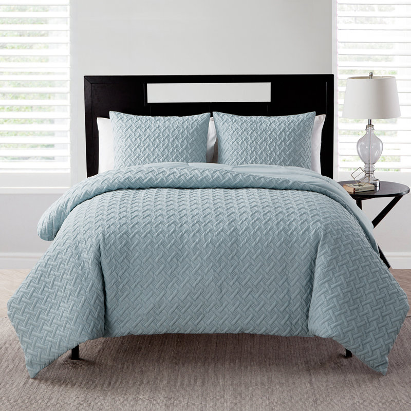 Ensemble d'édredon gaufré Nina II, Bleu, Édredon double / grand + 2 taies décoratives sta