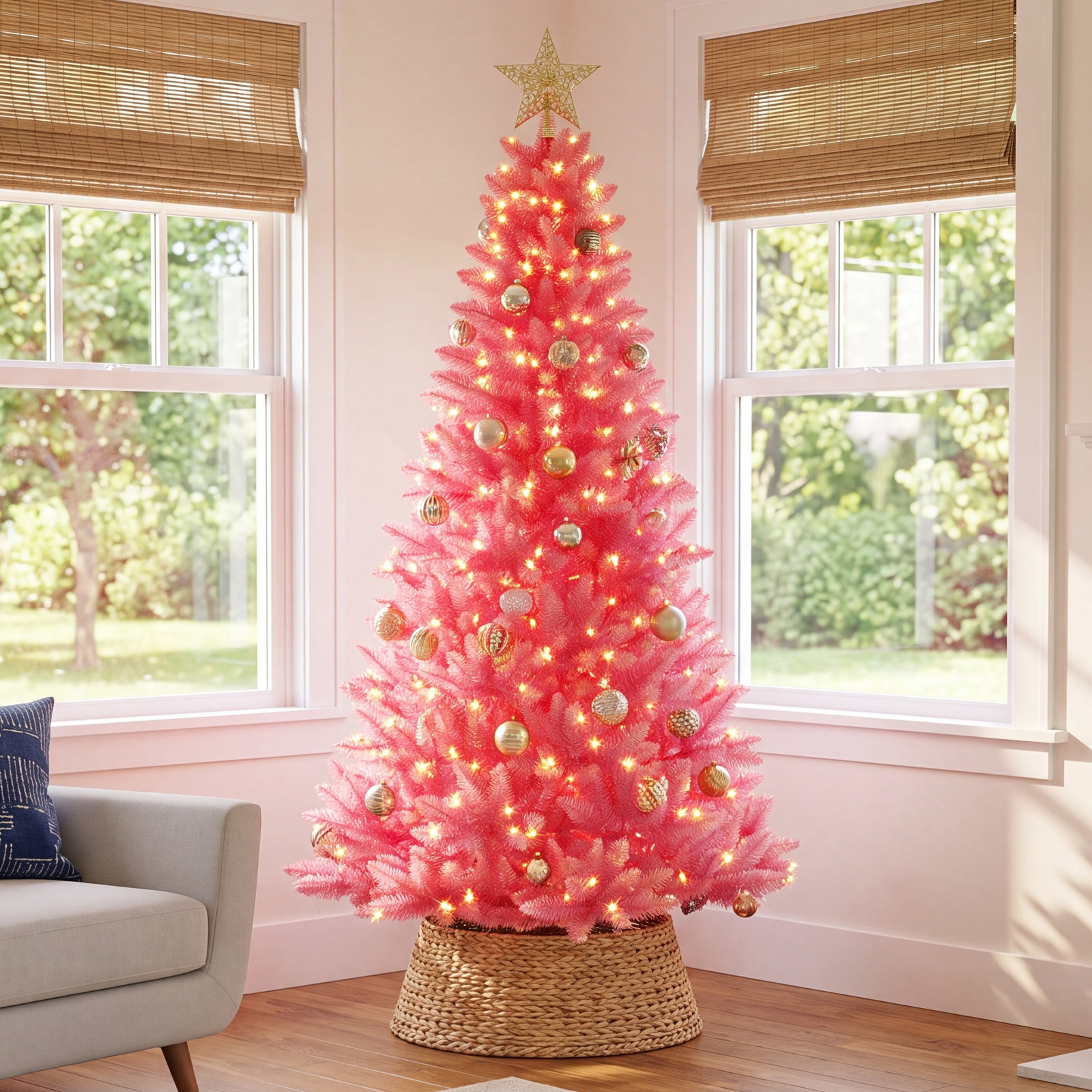 Pink Frosted 6.5' Pre-Lit Spruce Christmas Tree
