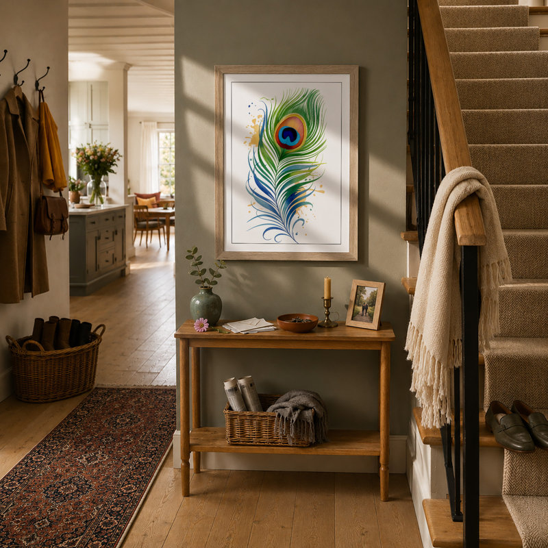 Peacock Feather Dance Botanical - Framed Print, A3 - 42.0 x 29.7 cm, Oak