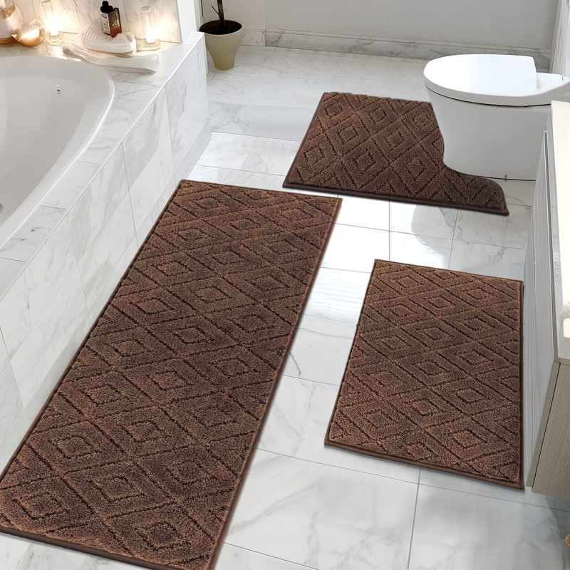Tapis de bain absorbant antidérapant (ensemble de 3), Brun
