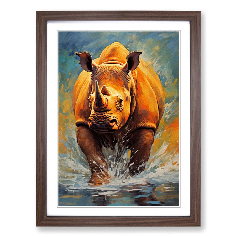 Rhino Expressionism - Framed Print, Walnut, 64cm H x 46cm W x 2cm D