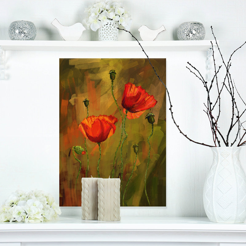 «Poppy Flowers», peinture, H 20 po x l 12 po x P 1po, Toile tendue