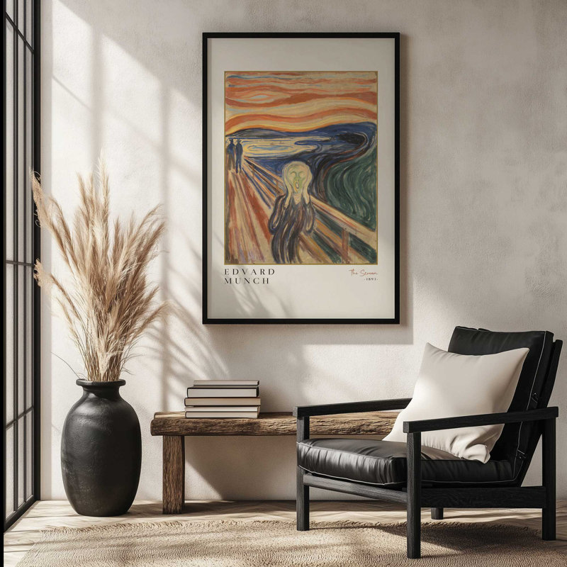 «The Scream» par Edvard Munch, Or brossé, H 21,25 po x l 17,25 po, Reproduction encadrée sans passe-partout