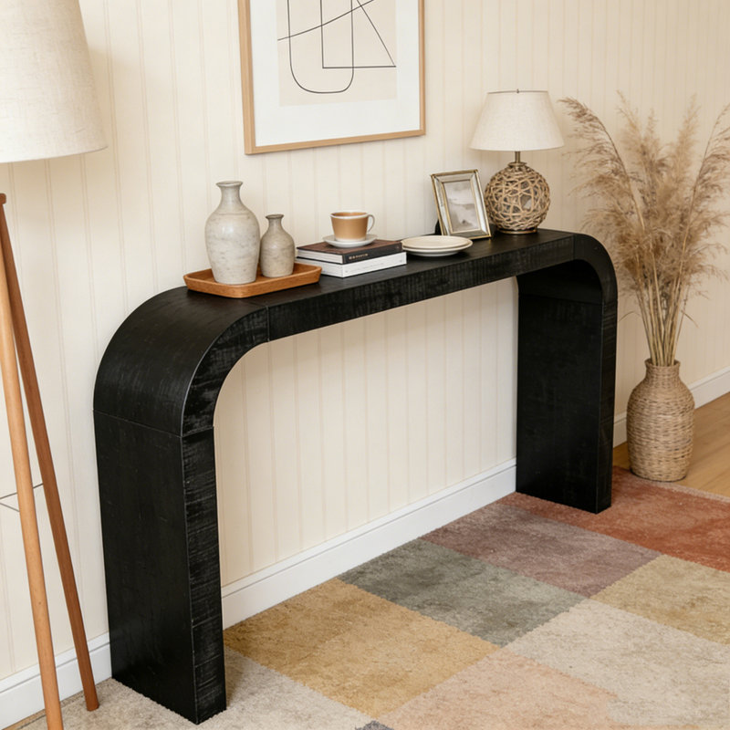Console en bois 52 po avec rebord courbé, Noir
