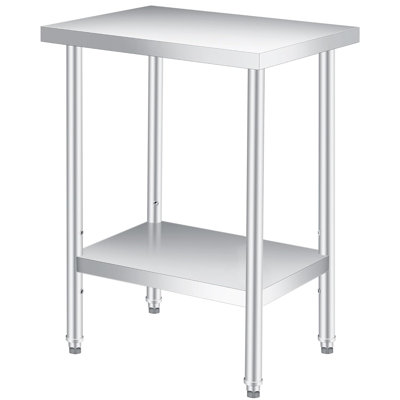 Stainless Steel Table for Prep & Work,2-Tier Kitchen Work Table with Adjustable Undershelf & Pre-Installed Feet, Small Metal Table for Restaurant, Home, Garage, Outdoor Use