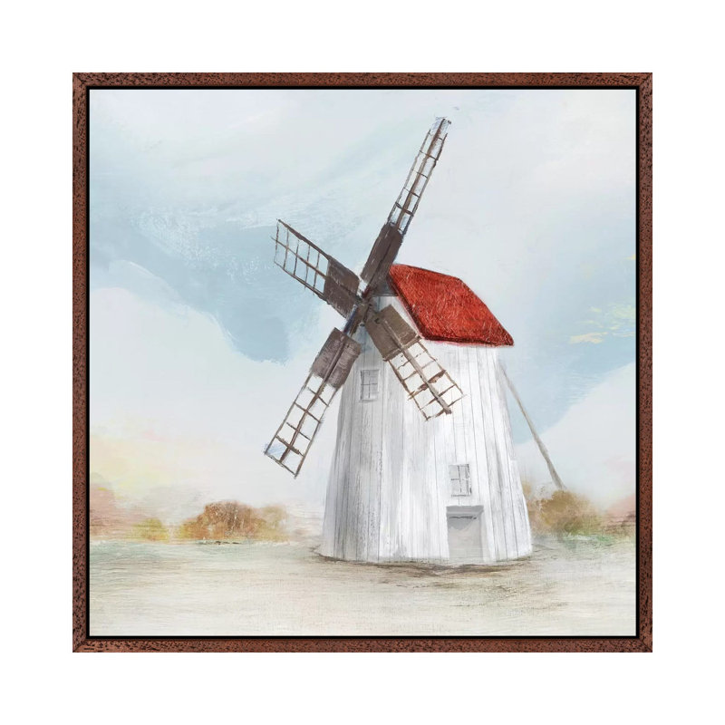 Windmill II by Isabelle Z - Print on Canvas, 45.72 cm H x 45.72 cm W, Classic Brown Wood Framed
