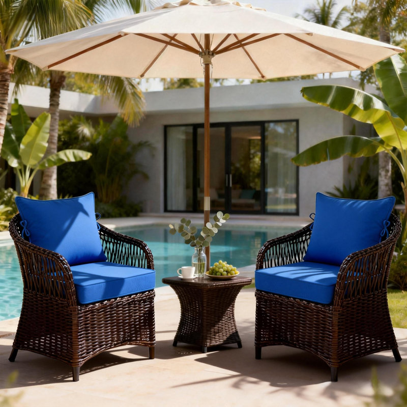 22 x 24 In Patio Furniture Cushions set of 2, Fade Resistant Outdoor Seat Cushions witj 4 pairs of Ties, Deep Seat Cushion for Seat Patio Chairs, Rattan Furniture, Wicker Seating, outdoor Adirondack Chair,Light Blue